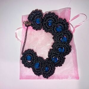 Elegant Black and Blue Crochet Bracelet